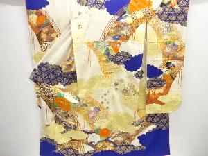 アンティーク　橋に雲・花古典柄刺繍振袖